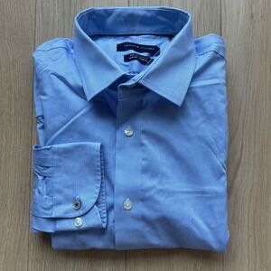 Tommy Hilfiger Mens Blue Supima Cotton Button Down Dress Shirt 16.5 32-33 Office